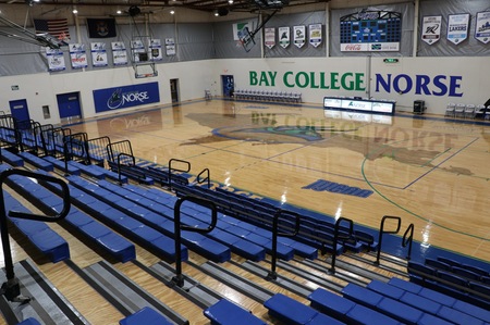a view from the top of the bleachers in the Bay College Gymnasium
